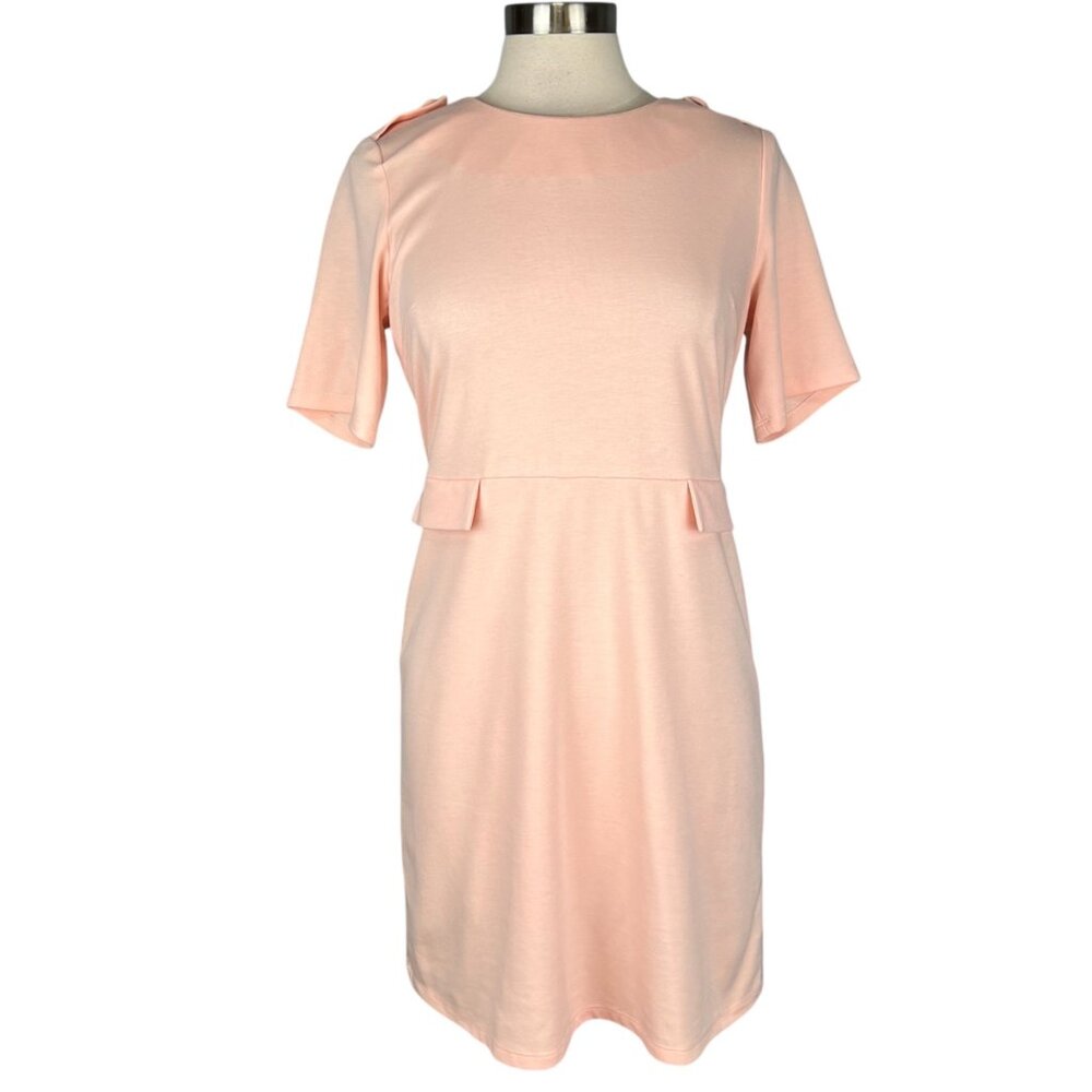 JB Julie Brown Womens Tegan Pink Ponte Knit Shift Dress Short Sleeves size M